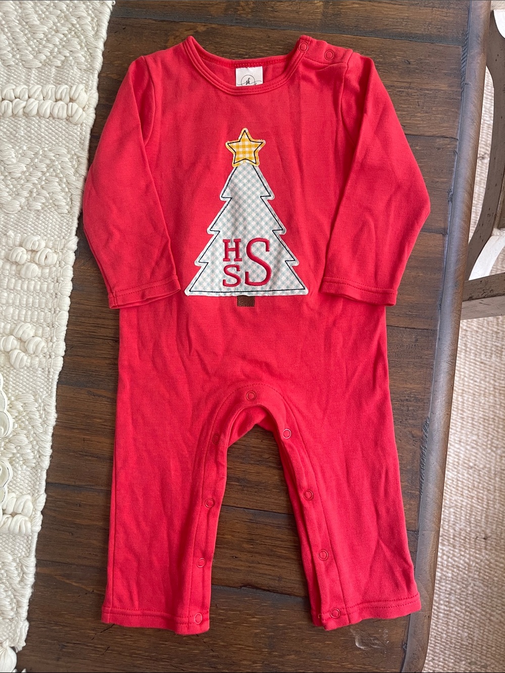 Red Holiday Tree Appliqué Baby One-Piece